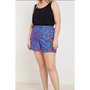 Eloquii Size 18 Performance Outdoors Swim Shorts Blue Red Floral Hearts Side Zip